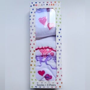 Roller Rabbit White Socks with Pink and Purple Heart Accents - 3 Pack